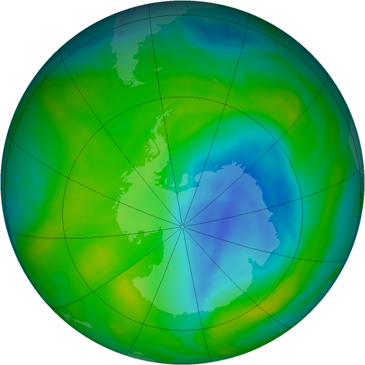 Antarctic ozone map for 03 December 2014